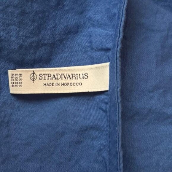 Stradivarius Blue Puffy Sleeve Open Front Three Bow Tie Peplum Blouse Women's XS - Picture 7 of 8